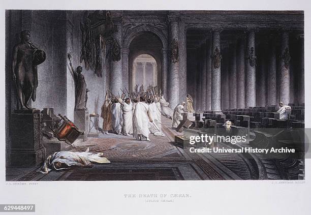 Assassination of Julius Caesar 44 BC, Hand-Colored Engraving after Painting by J.L. Gerome, circa 1860.