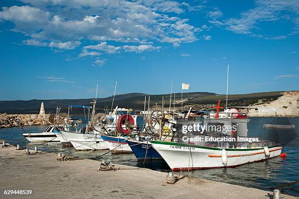 Fishing boats at Agios Georgios north of Coral Bay Cyprus.