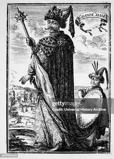 Genghis Khan , Mongol Ruler Originally Named Temujin, 1683 Woodcut.