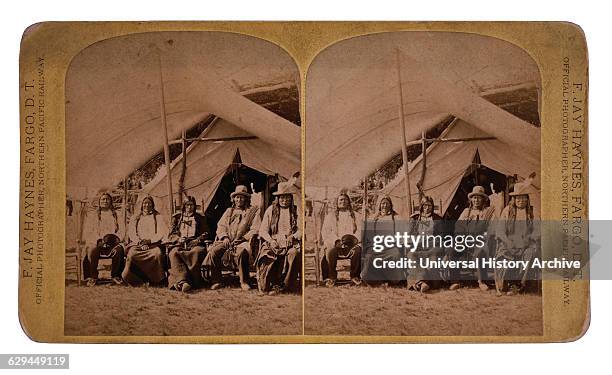 Lakota Chiefs Following their Surrender, Standing Rock Reservation, Dakota Territory, USA, Stereo Card, 1881.