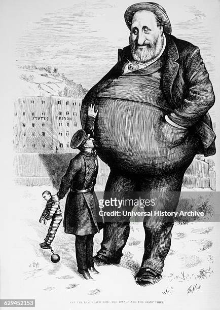 Anti-Tammany Hall Political Cartoon featuring William M. "Boss" Tweed, "Can the Law Reach Him?", by Thomas Nast, Harper's Weekly, 1872.