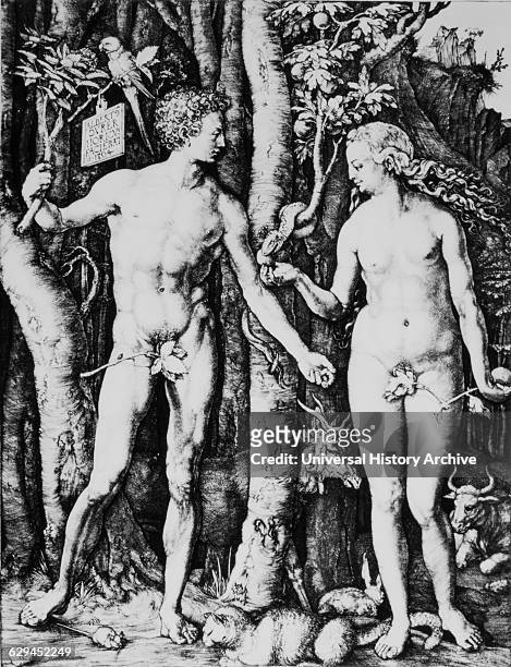 Adam and Eve, "The Fall of Man", Engraving by Albrecht Durer, 1504.