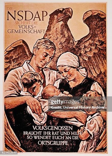 Family in Front of Eagle, Nazi Party Political Poster, Germany, 1936.