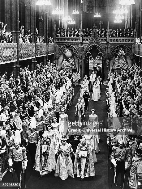 Queen Elizabeth II, on her Coronation Day, Westminster Abbey, London, England, UK, June 2, 1952.
