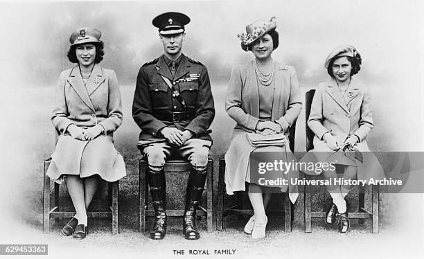 King George VI, H.M. Queen Elizabeth, Princesses Elizabeth and Margaret, of United Kingdom, Portrait, World War II.