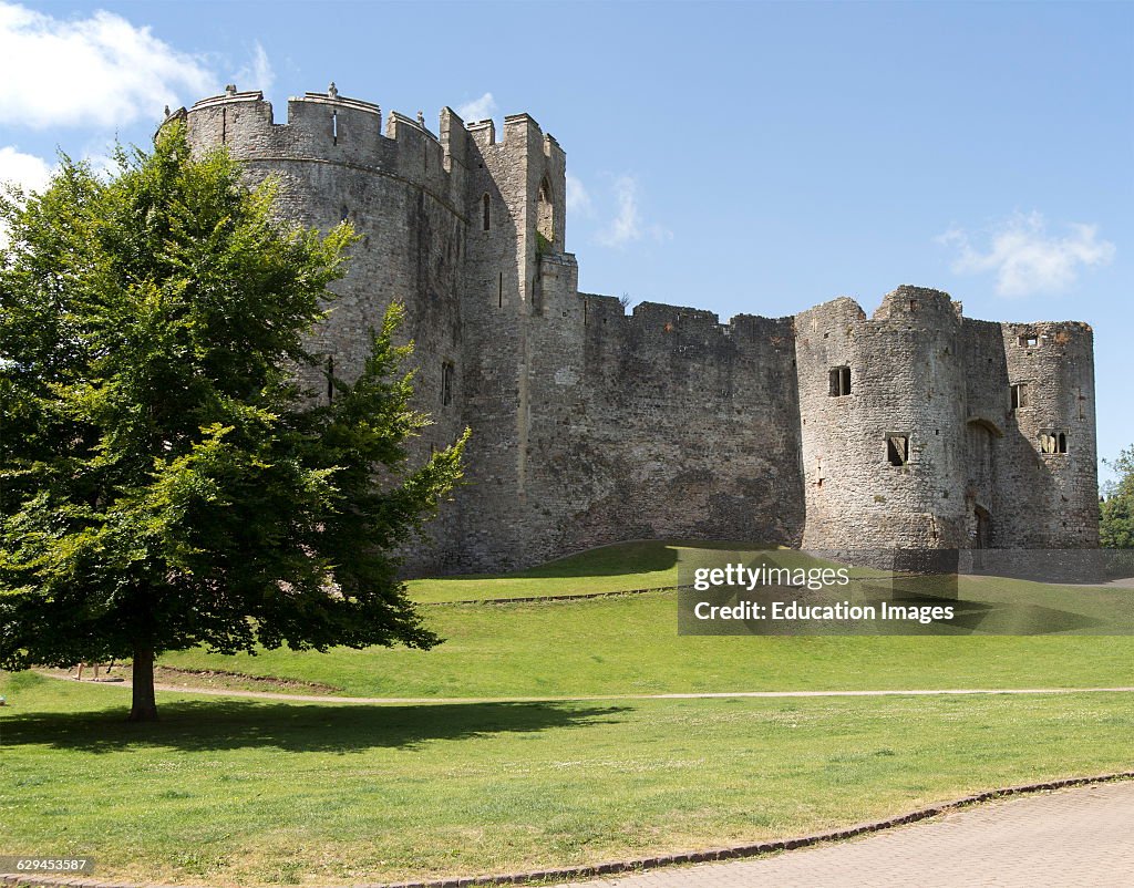 Walls of Chepstow Castle, Monmouthshire, Wales, UK