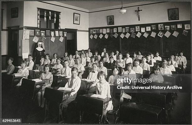 Catholic Elementary School Class Portrait, USA, circa 1930.