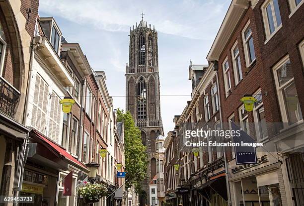 Famous fourteenth century Dom church tower in city of Utrecht, Netherlands.