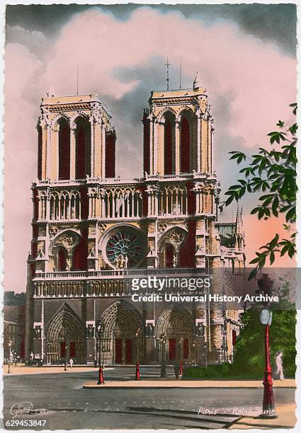 Notre Dame Church, Paris, France, Hand-Colored Postcard, circa 1930.