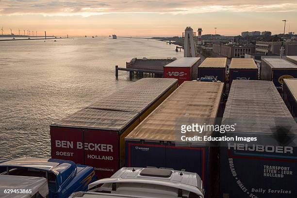 Lorries on Stena Lines ferry, Port of Rotterdam, Hook of Holland, Netherlands.