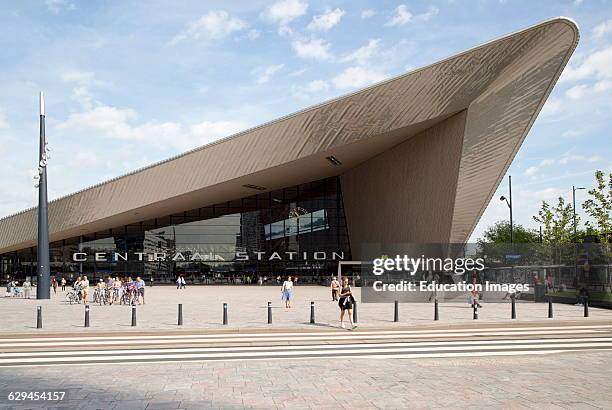 Modern architecture central railway station building, Centraal Station, Rotterdam, Netherlands.