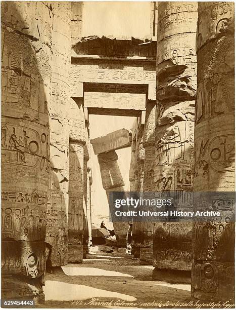 Ancient Columns, Temple, Karnak, Egypt, Albumen Print, circa 1880.