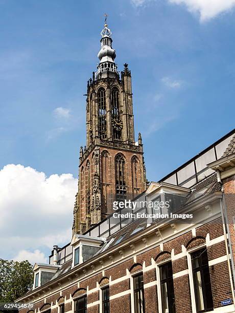 Gothic church clock tower, Onze Lieve Vrouwetoren, Amersfoort, Netherlands.