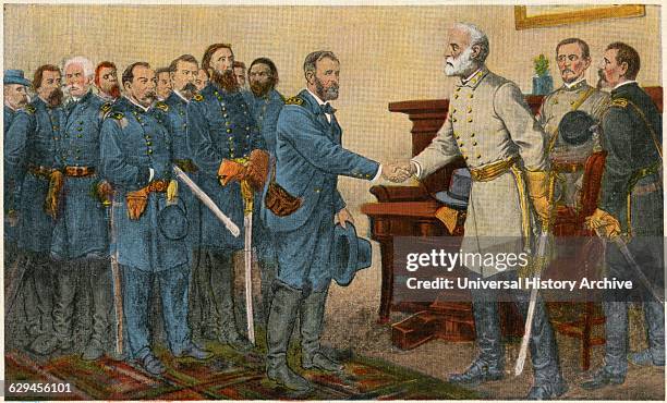 General Lees Surrender to General Grant at Appomattox, Virginia, April 9th 1865, Postcard, Reproduced from Painting by Thomas Nast.