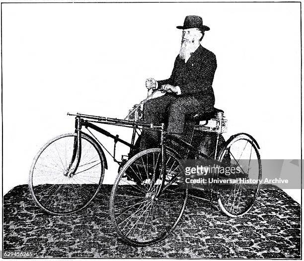 Man Seated in Spring Motor Quadricycle, circa 1895.