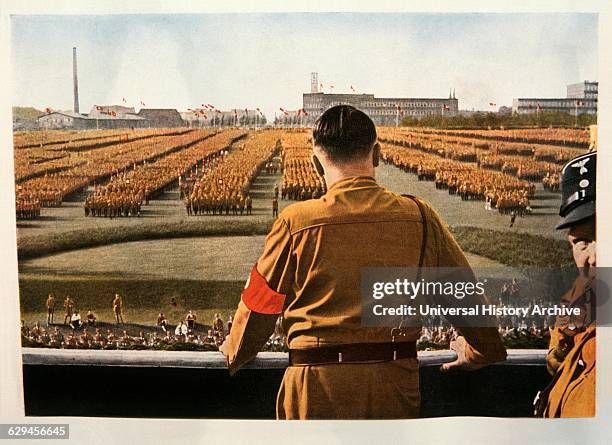 Adolf Hitler Addressing Rally of SA Troops, Dortmund, Germany, 1933.