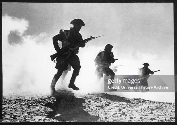 Battle of El Alamein, Advancing Soldiers of General Montgomery's 8th Army, 1942.