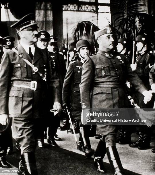 Adolf Hitler and Francisco Franco Observing Troops, Hendaye, France, October 23, 1940.