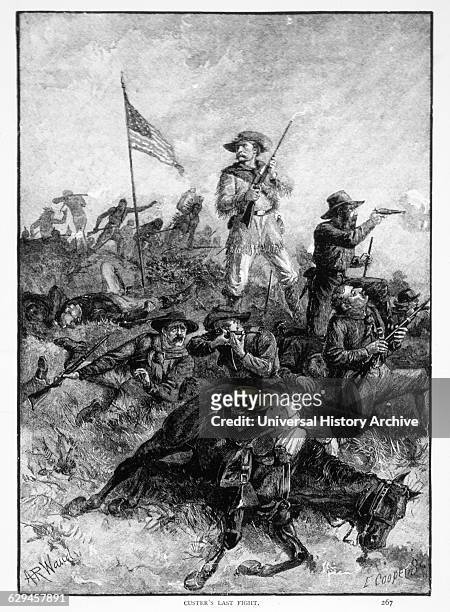 Custer's Last Stand, General George Armstrong Custer at the Battle of Little Big Horn, June 25, 1876.