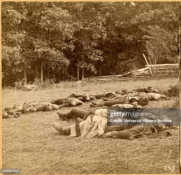 Union Dead at Gettysburg. #245, American Civil War, Single image of Stereo Card, circa 1863.