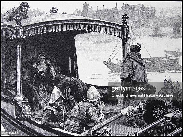 Howard, fifth queen of Henry VIII, being taken to the Tower of London. She was beheaded in 1542.