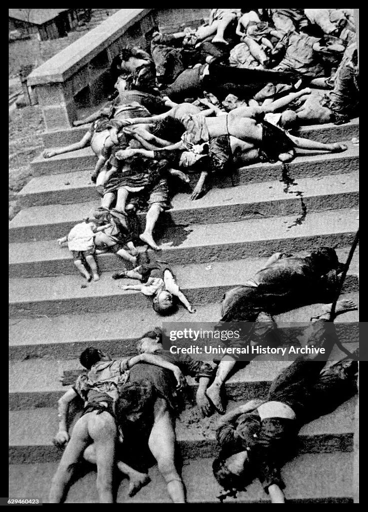 World War Two: Casualties of a mass panic during a Japanese air raid.