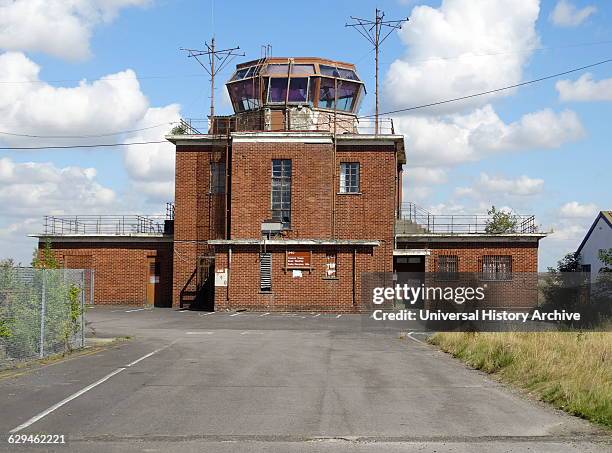 Exterior of disused control tower at the RAF Upper Heyford Base, used by the United States Air Force Strategic Air Command strategic bombers and...