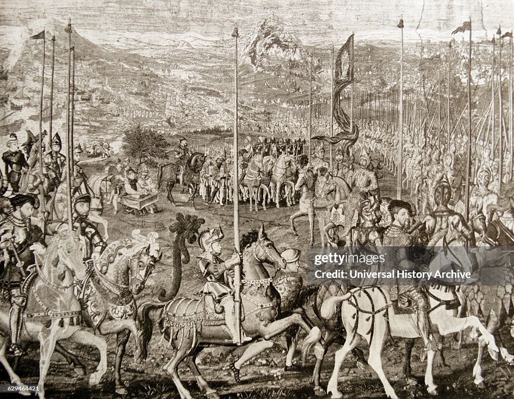 Engraving depicting Charles V, Holy Roman Emperor, embarking for Tunisia