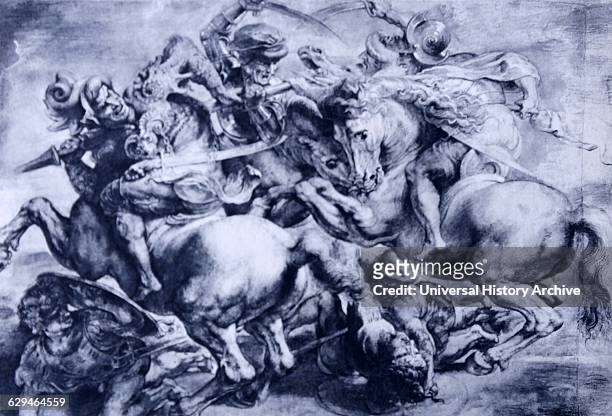 Drawing after Leonardo's cartoon for the Battle of Anghiari by Peter Paul Rubens a Flemish Baroque painter. Dated 17th Century.