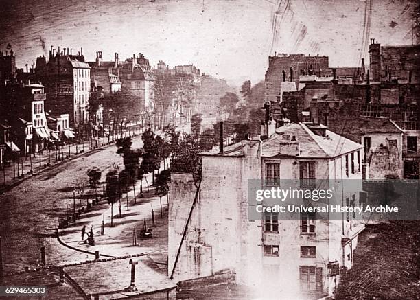 Boulevard du Temple, Paris, 3rd arrondissement, 1838. Daguerreotype, by Louis Daguerre .