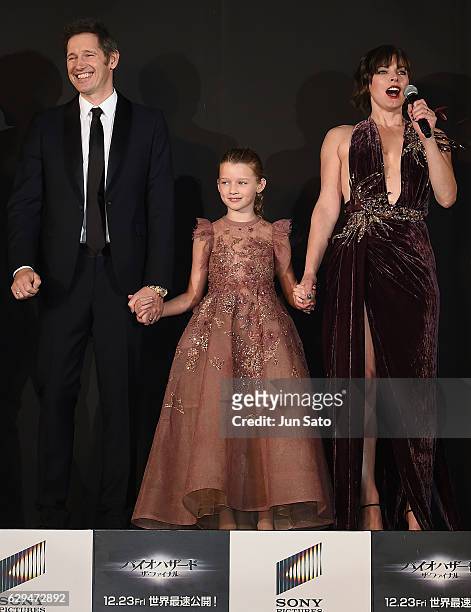 Paul W.S. Anderson, Ever Anderson and Milla Jovovich attend the world premiere of 'Resident Evil: The Final Chapter' at the Roppongi Hills on...