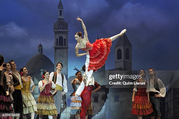 Dancers of the Spanish National Dance Company perform during the dress rehearsal of the ballet 'Don Quijote' directed by Jose Carlos Martinez on...