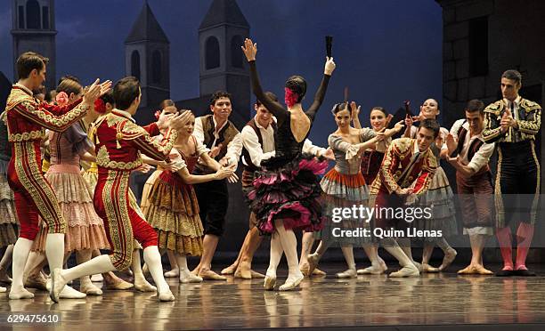 Dancers of the Spanish National Dance Company perform during the dress rehearsal of the ballet 'Don Quijote' directed by Jose Carlos Martinez on...