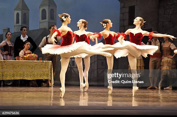 Dancers of the Spanish National Dance Company perform during the dress rehearsal of the ballet 'Don Quijote' directed by Jose Carlos Martinez on...