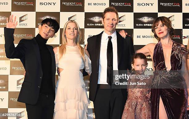 Joon-Gi Lee, Ali Larter, Paul W.S. Anderson, Ever Anderson, Milla Jovovich attend the world premiere of 'Resident Evil: The Final Chapter' at the...