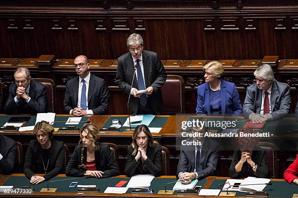 Italian Prime Minister Paolo Gentiloni delivers his speech ahead of a confidence vote on his coalition government at the Italian Chamber Of Deputies...