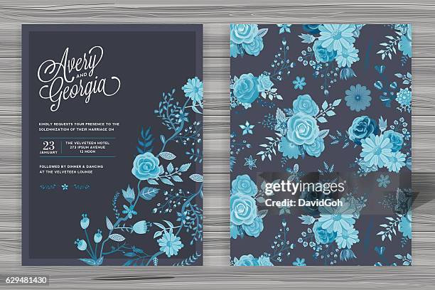 floral wedding invitation template - turquoise colored stock illustrations