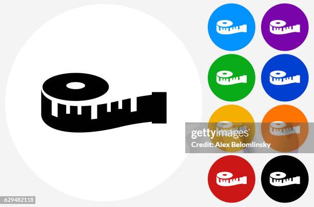 measuring tape icon on flat color circle buttons - tape measure white background stock illustrations