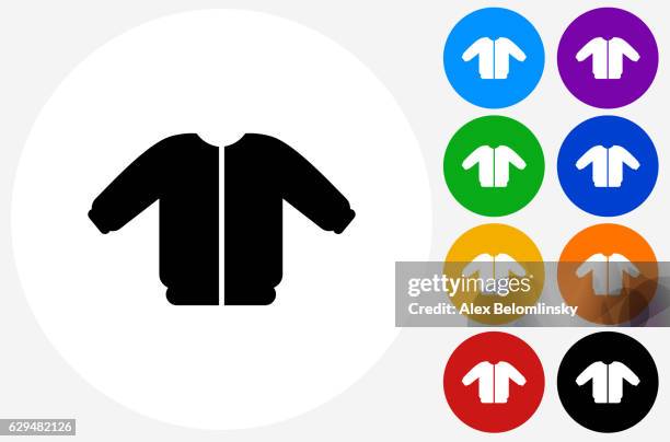 coat icon on flat color circle buttons - orange coat stock illustrations