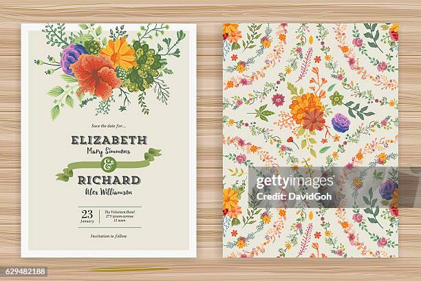 floral wedding invitation template - floral invitation stock illustrations