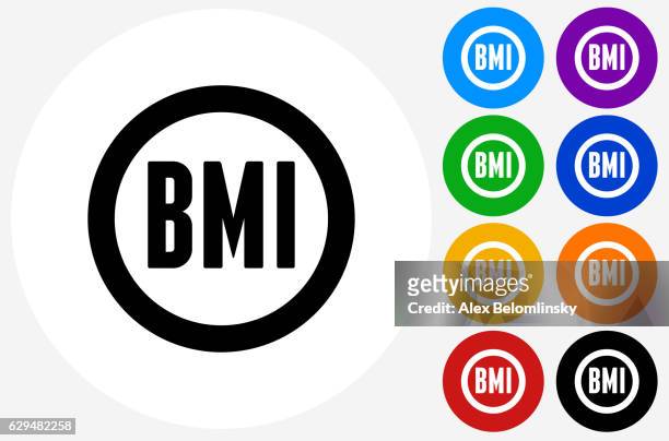 body mass index icon on flat color circle buttons - body mass index chart stock illustrations