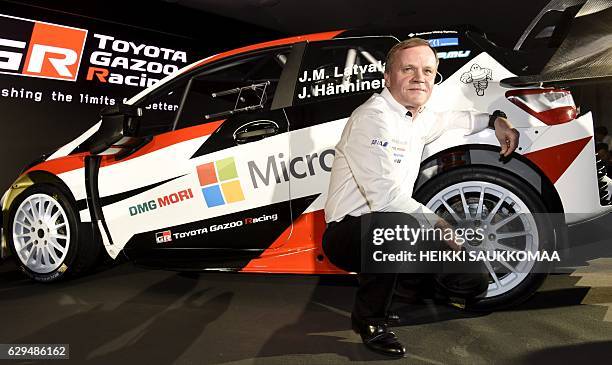 Team chief, former Rally World Champion Tommi Makinen is pictured during the presentation of the Toyota rally team and Toyota Yaris WRC car in...