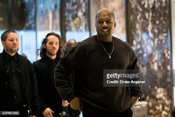 Kanye West arrives at Trump Tower, December 13, 2016 in New York City. President-elect Donald Trump and his transition team are in the process of...