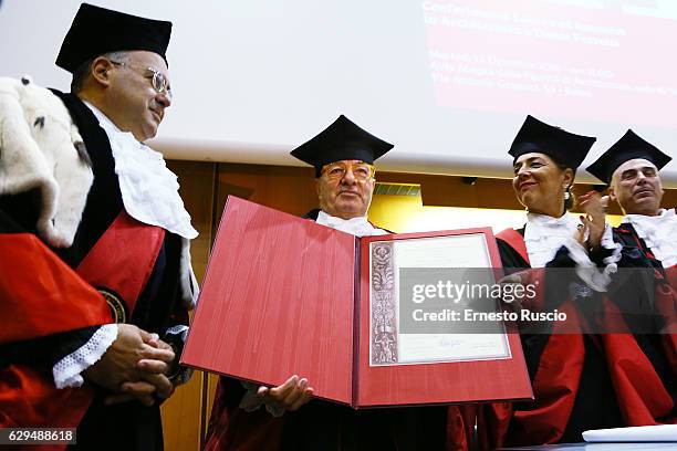 Scenographer Dante Ferretti recives the Laurea Ad Honorem at Facolta Di Architettura on December 13, 2016 in Rome, Italy.