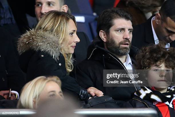 Laurie Delhostal and Pierre Rabadan attend the French Ligue 1 match between Paris Saint Germain and OGC Nice at Parc des Princes stadium on December...