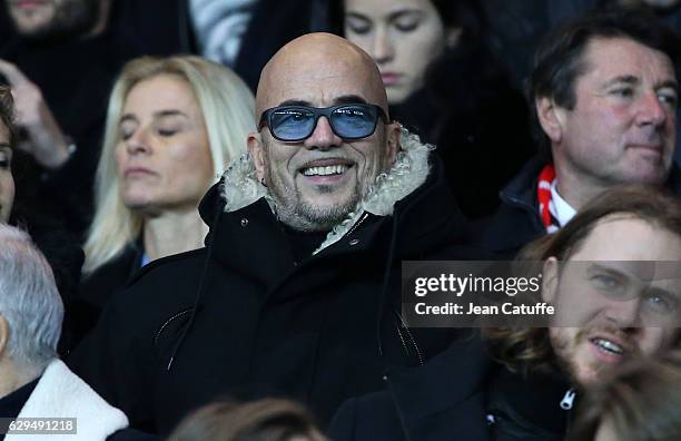 Pascal Obispo attends the French Ligue 1 match between Paris Saint Germain and OGC Nice at Parc des Princes stadium on December 11, 2016 in Paris,...