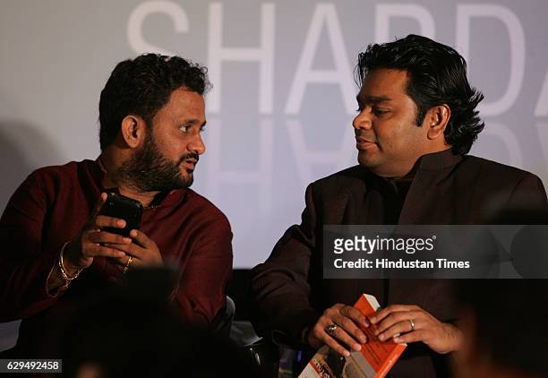 Film sound designer Resul Pookutty and AR Rahman at the release of Pookuttys autobiography in Malayalam Shabdatharapadham, at a suburban hotel on...