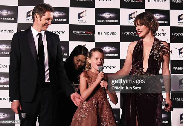 Milla Jovovich, Eva Anderson and Paul W.S. Anderson attend the world premiere of 'Resident Evil: The Final Chapter' at the Roppongi Hills on December...