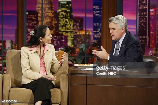 Episode 2836 -- Pictured: America's top eater Sonya Thomas during an interview with host Jay Leno on December 14, 2004 --