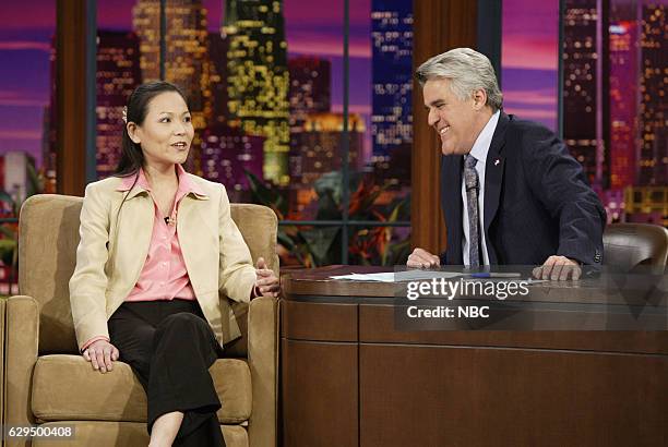 Episode 2836 -- Pictured: America's top eater Sonya Thomas during an interview with host Jay Leno on December 14, 2004 --